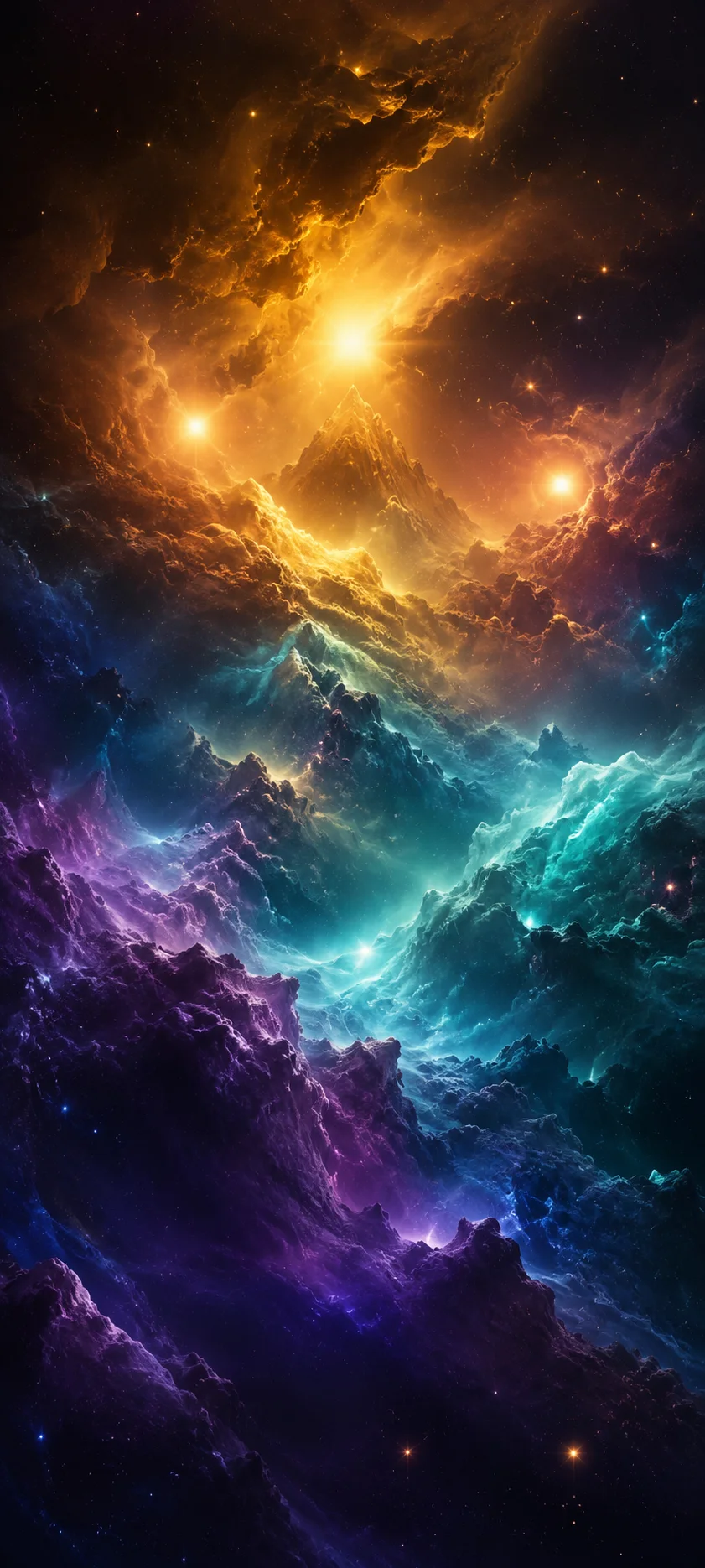 Golden Teal Cosmic Clouds
