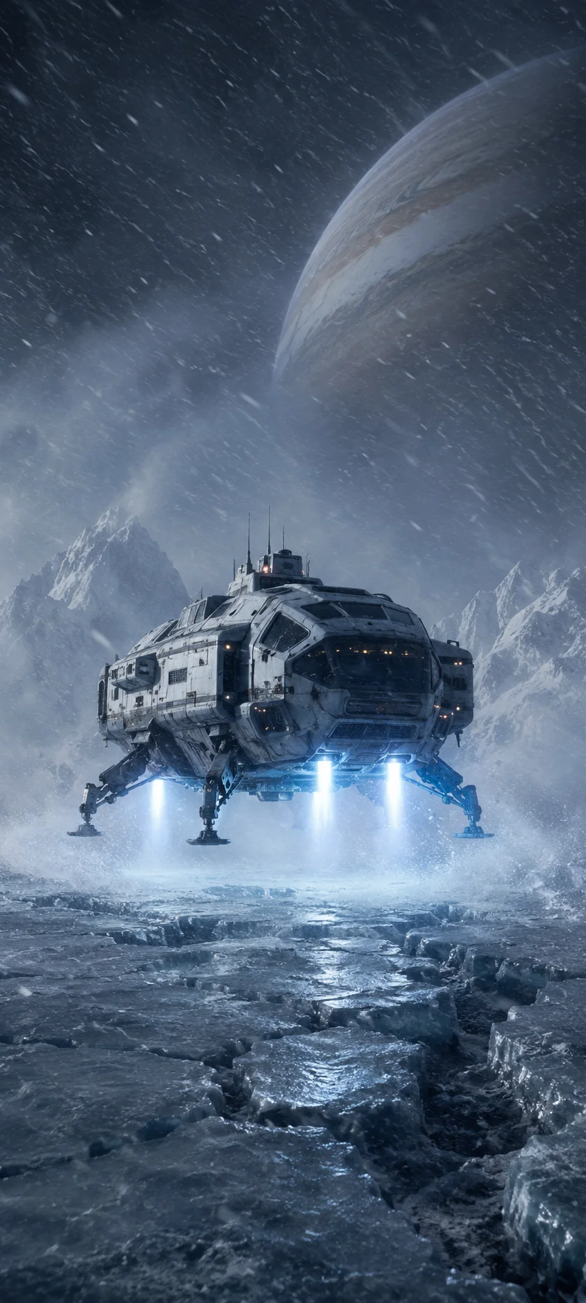Lander Craft on Ice Moon Surface