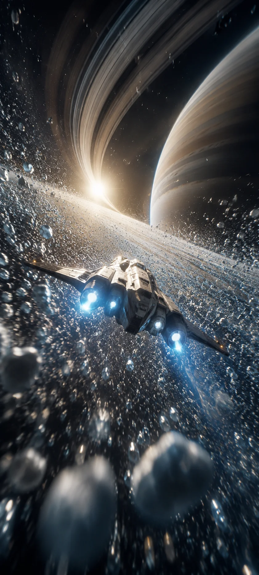 Spaceship Navigating Saturn Rings