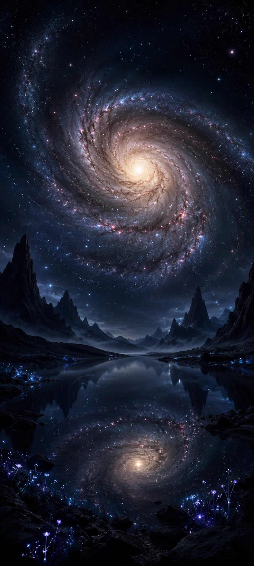 Spiral Galaxy Lake Reflection