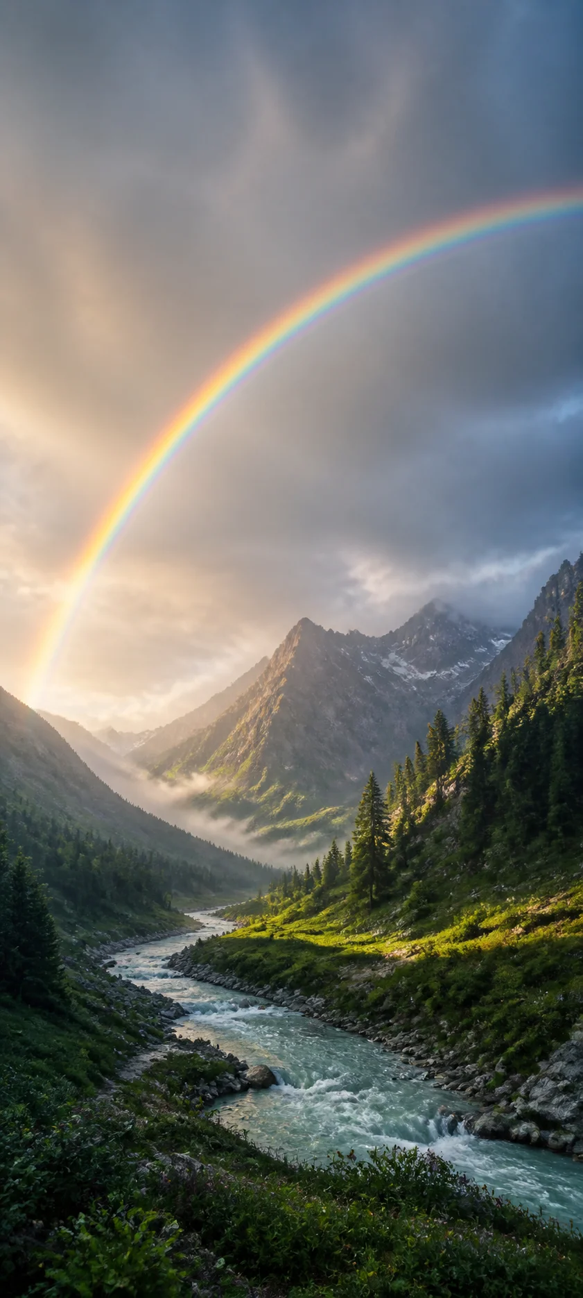 Cinematic Dawn Valley Rainbow