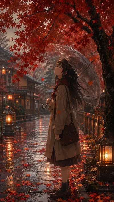 Autumn Maple Umbrella Girl