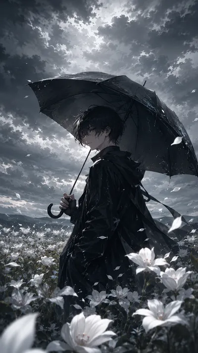 Black Umbrella White Lilies