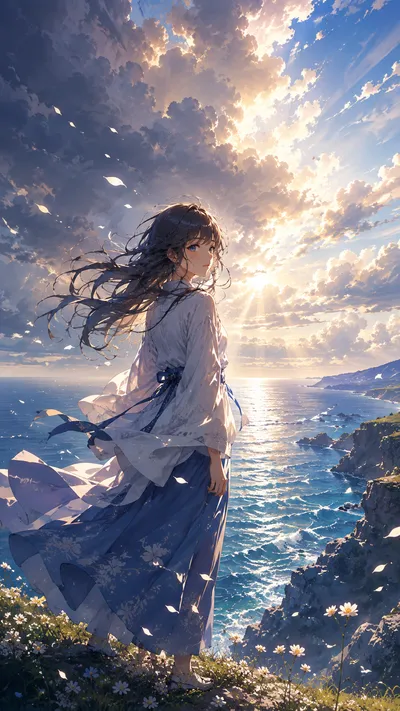Cliffside Ocean Wind Girl