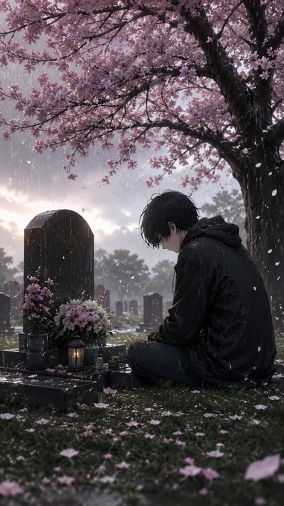 Graveside Rain Cherry Blossoms