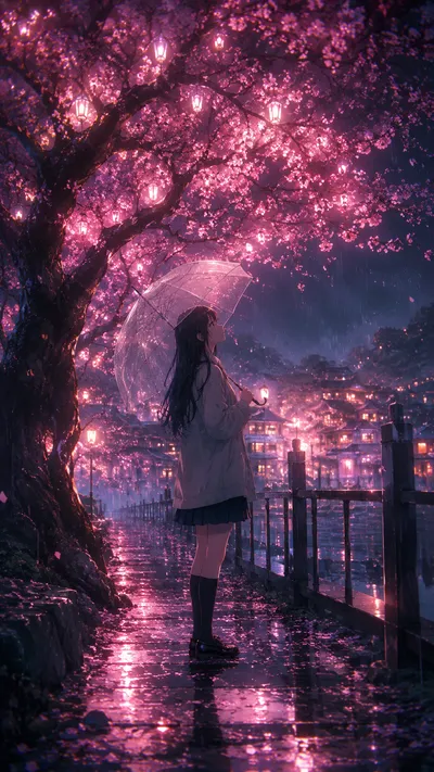 Pink Blossom Lantern Path
