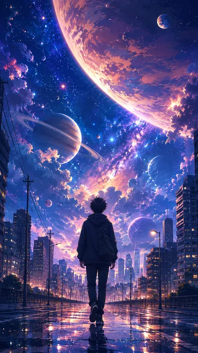 Planetary Sky Over City