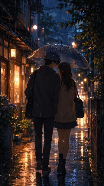 Rainy Alley Umbrella Couple