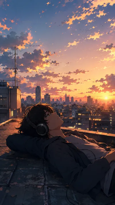 Rooftop Headphones City Dusk