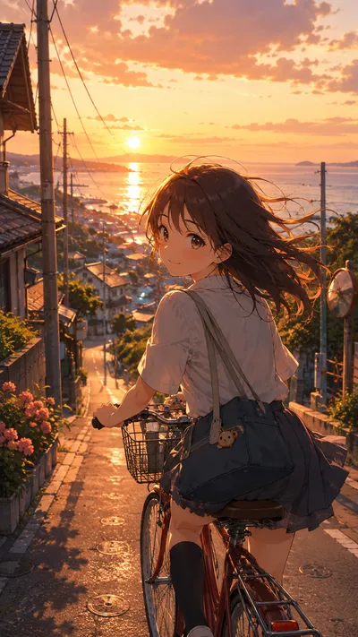 Seaside Town Bicycle Sunset