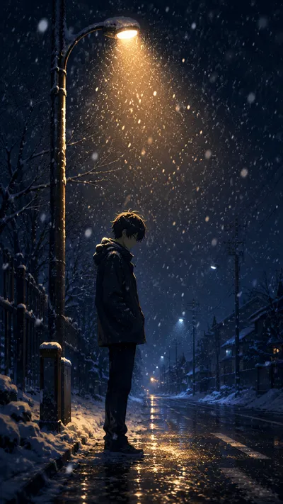 Snowfall Streetlamp Silhouette