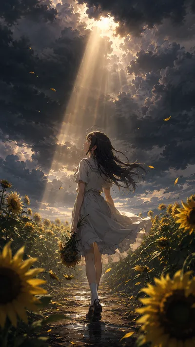 Sunflower Field Light Beam