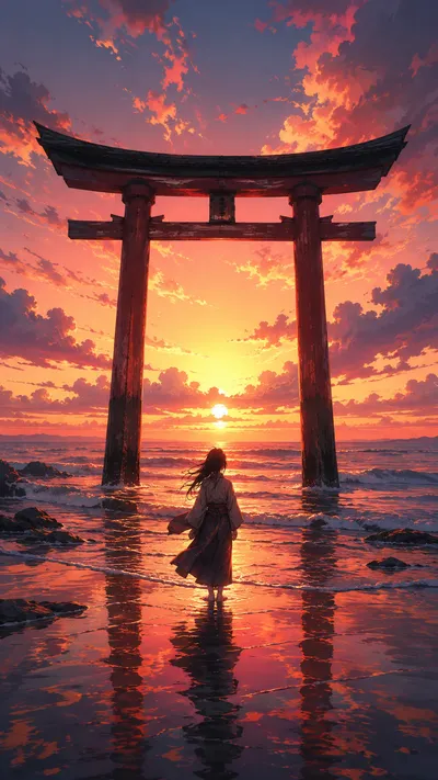 Torii Gate Ocean Sunset