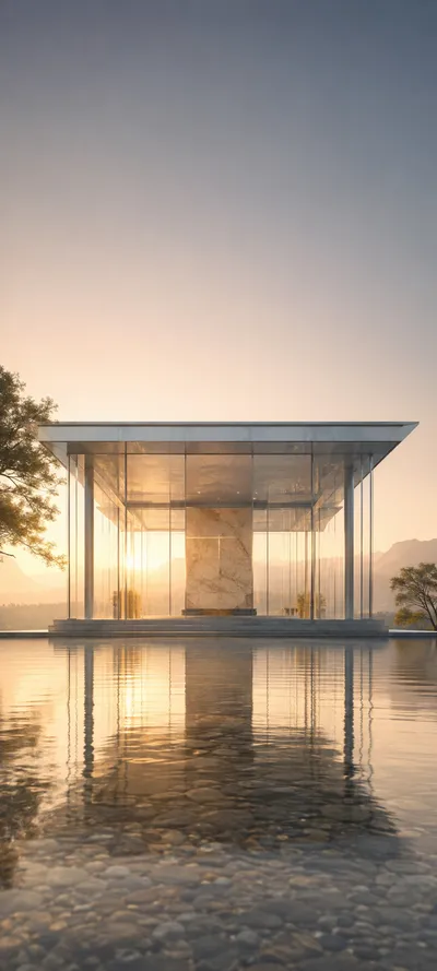 Golden Low Angle Glass Pavilion