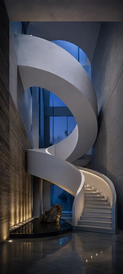 Monochrome Blue Hour Staircase