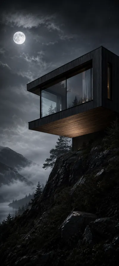 Moonlit Monochrome Timber Cabin