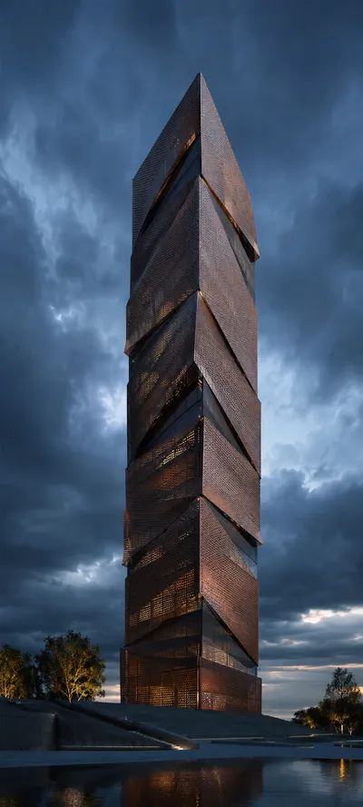 Storm Lit Bronze Tower