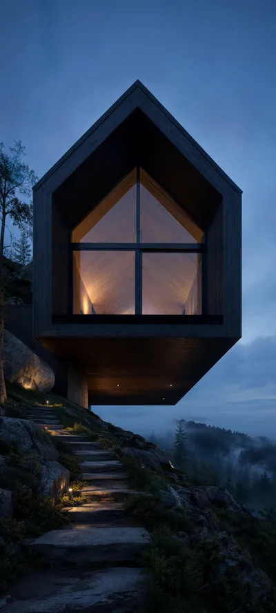 Symmetrical Blue Hour Cabin