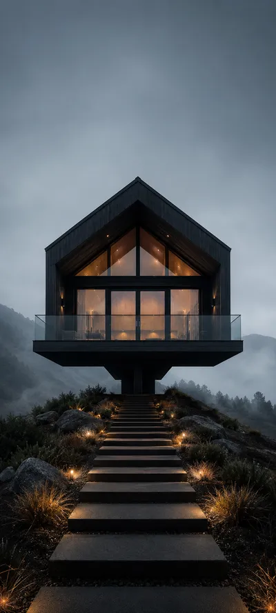 Symmetrical Dusk Timber Cabin