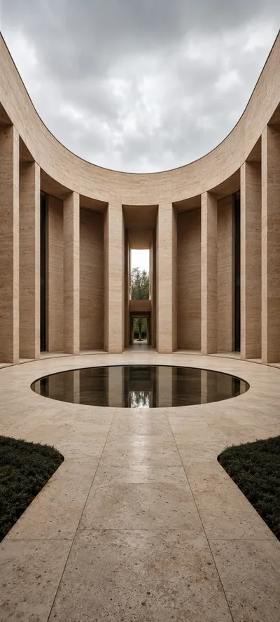 Symmetrical Travertine Courtyard