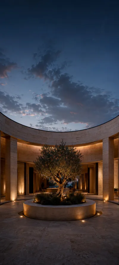Travertine Courtyard Blue Hour