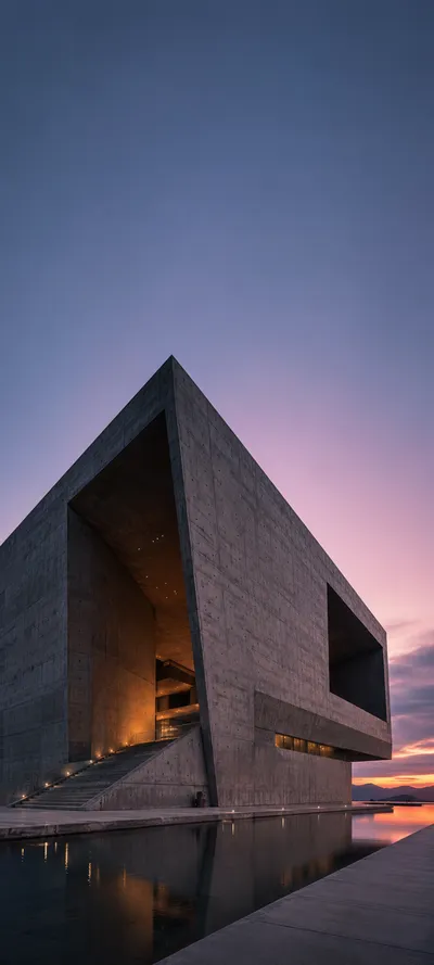 Twilight Low Angle Brutalist Museum