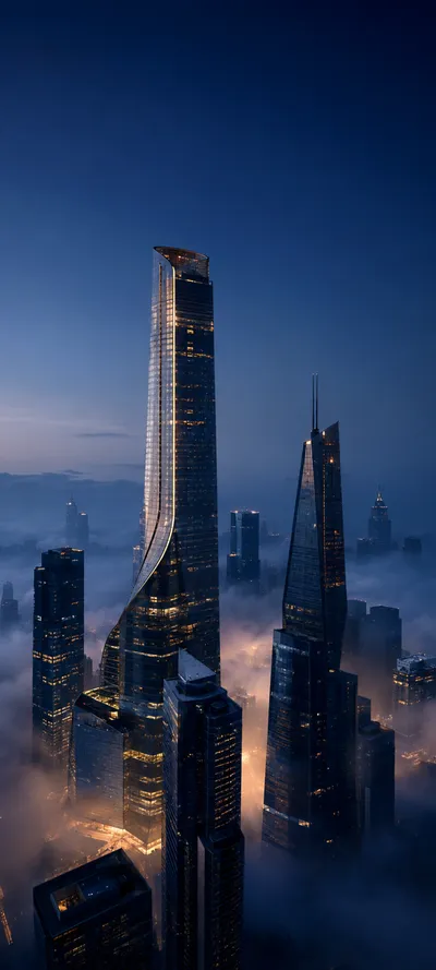 Futuristic Financial District Blue Hour