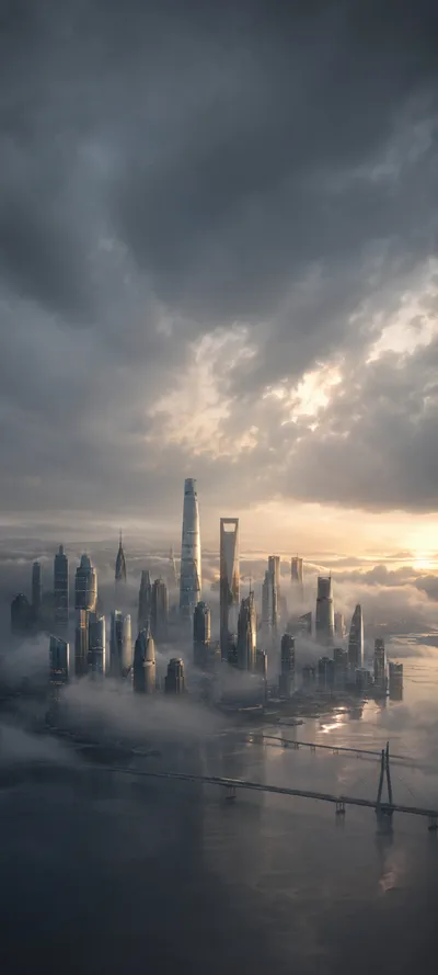Futuristic Financial District Storm