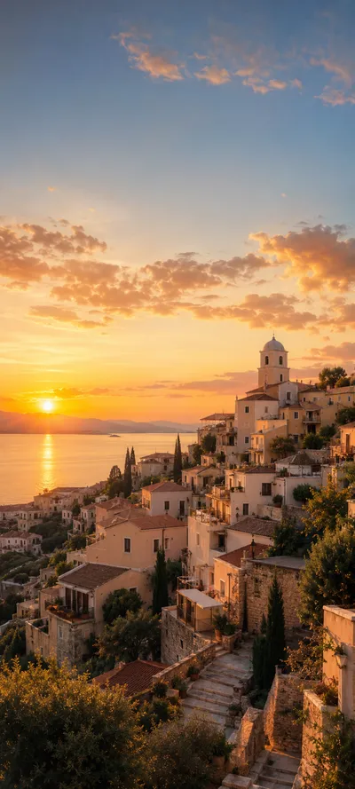 Golden Hour Hillside Town
