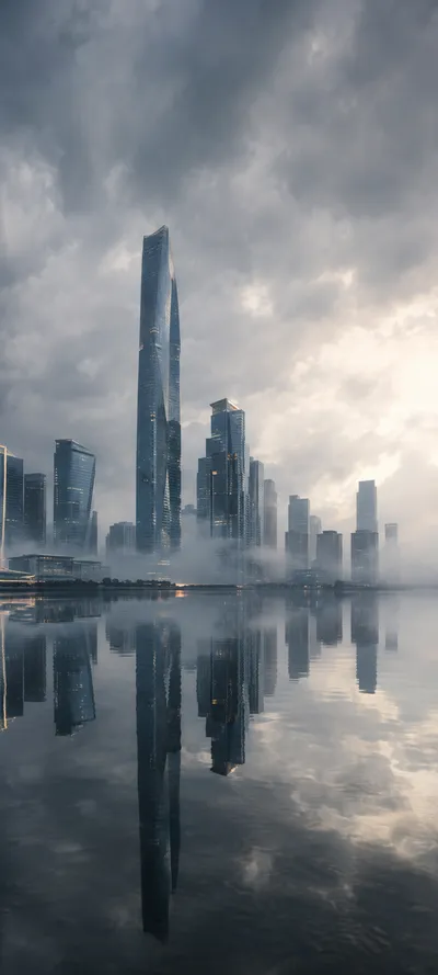 Shanghai Storm Fog Skyline