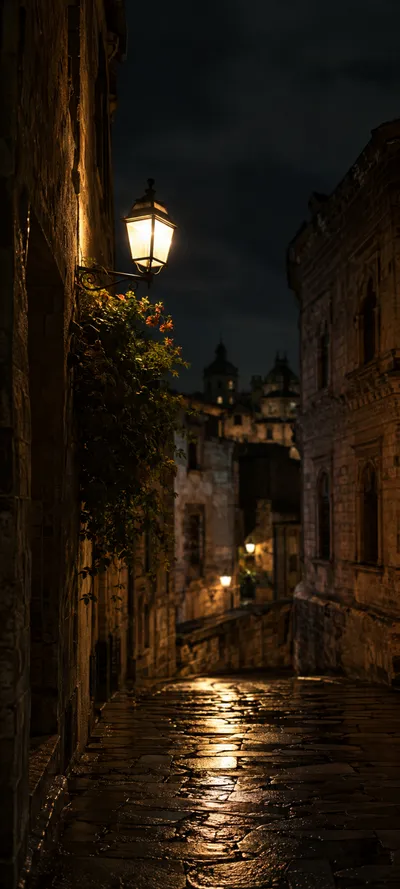 Wet Stone Old City Night