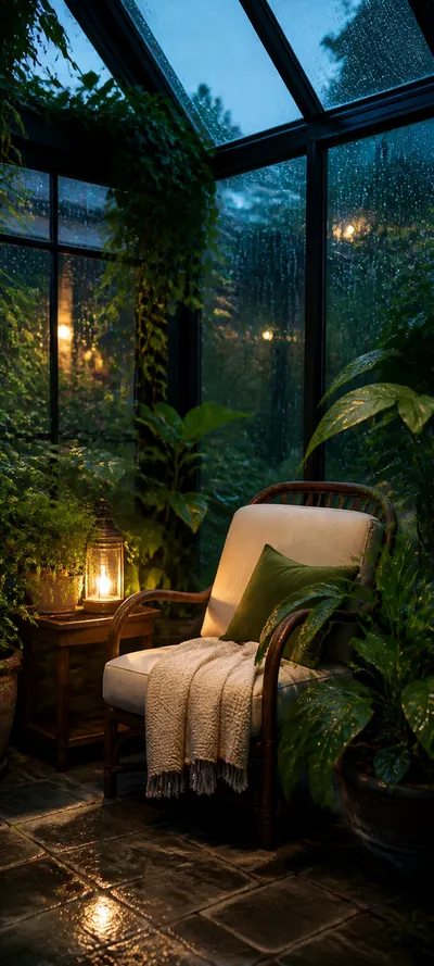 Blue Hour Greenhouse Rain