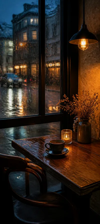 Blue Hour Rainy Caf