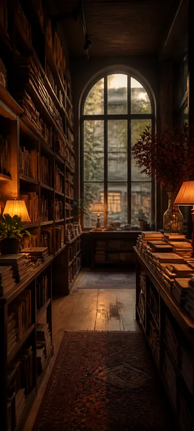Cinematic Dawn Bookshop Evening