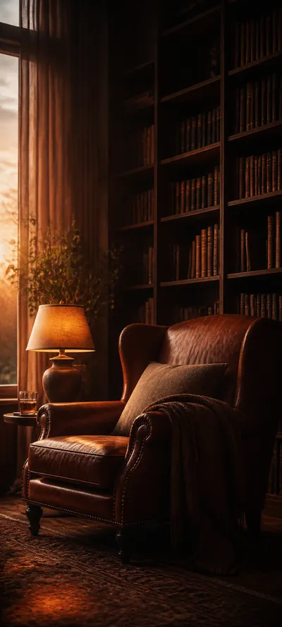 Cinematic Dawn Library Corner