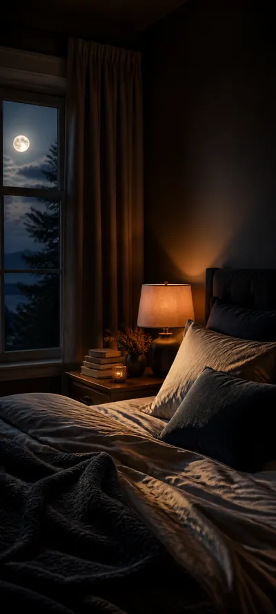 Cinematic Dawn Moonlit Bedroom