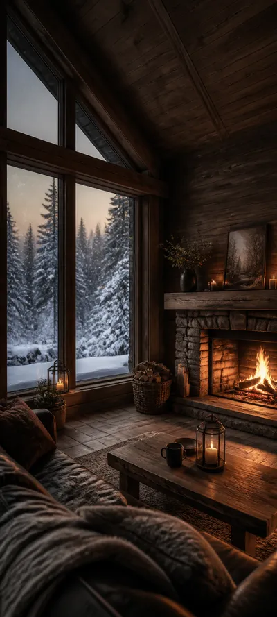 Cinematic Dawn Snow Cabin