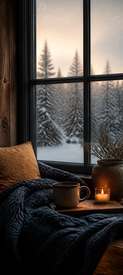 Cinematic Dawn Window Snowfall