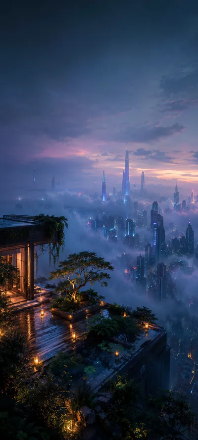 Foggy Electric City Garden