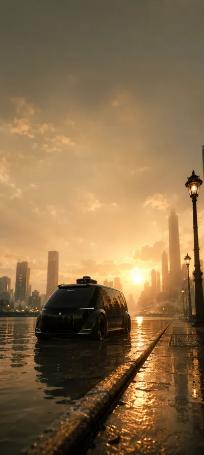 Golden Hour Flooded Taxi
