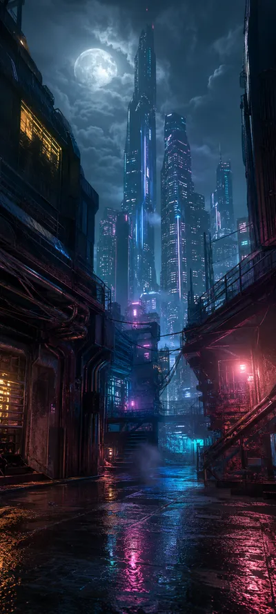 Moonlit Fog Neon Alley