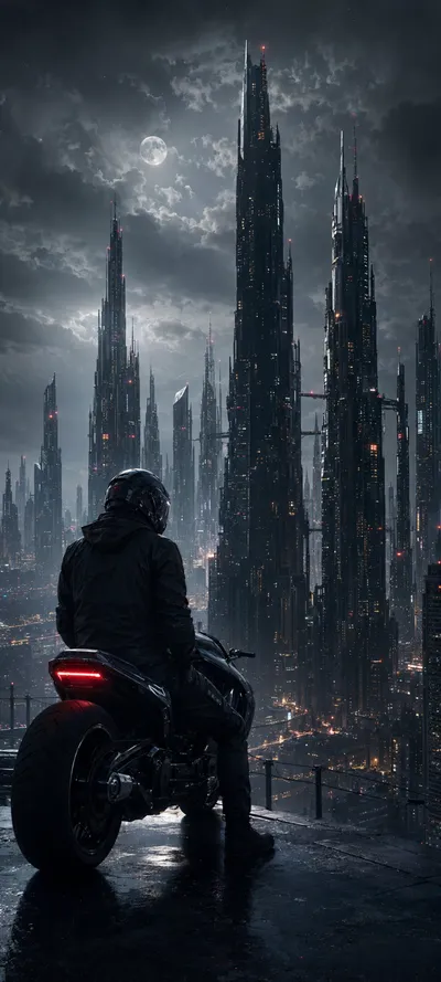 Motorcyclist Near Black Moonlight