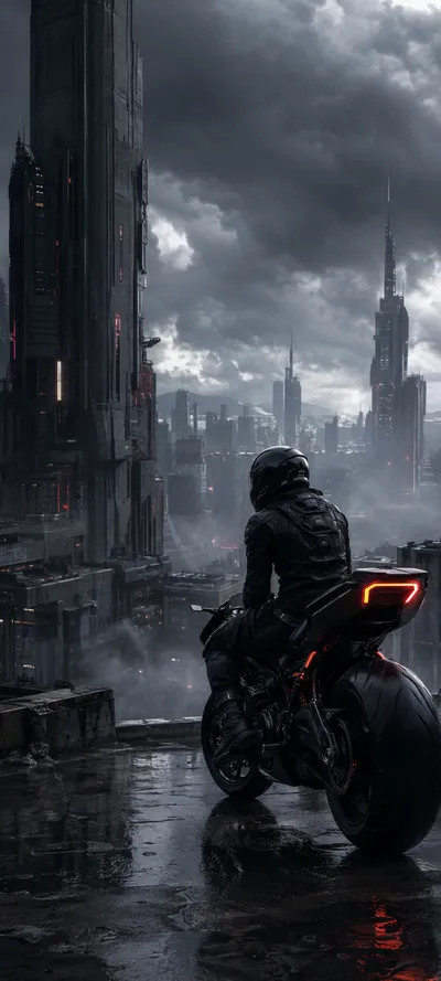 Motorcyclist Storm Worn City
