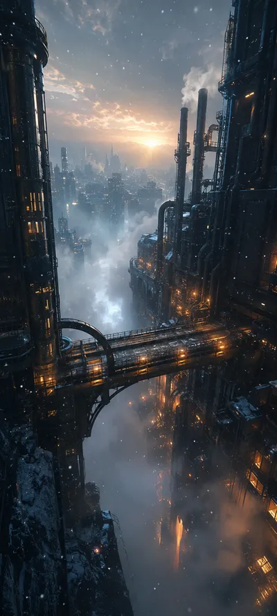 Snowfall Dawn Bridge