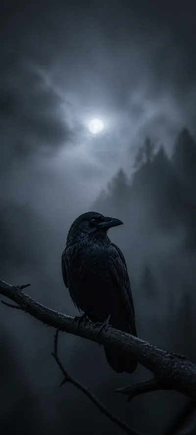 Minimal Iconic Raven In Fog