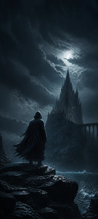 Moonlit Realm Rain Silhouette