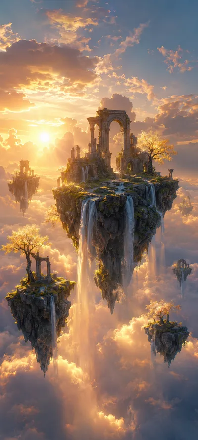 Floating Islands Golden Clouds
