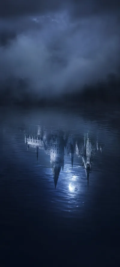 Moonlit Castle Lake Reflection