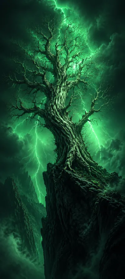 Skeletal Tree Green Lightning