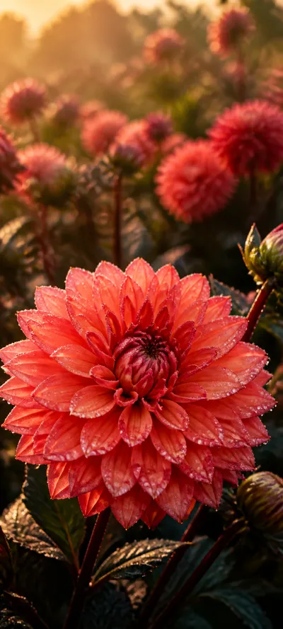 Dew Kissed Coral Dahlia Macro